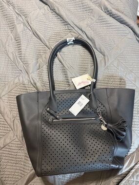 Jessica Simpson Black Perforated Leather-Look Tote